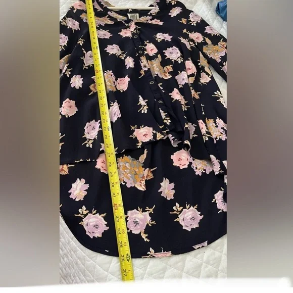 Free People Medium Julia Printed Navy Floral dress or tunic long sleeves EUC! - Picture 6 of 7